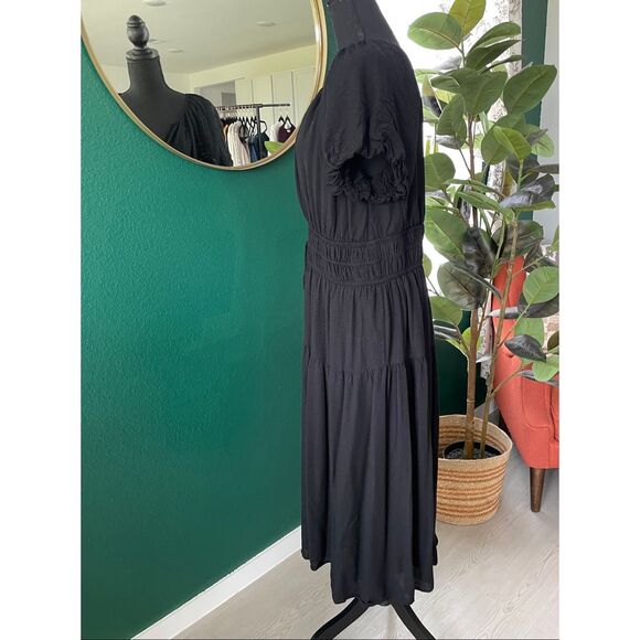 Universal Thread Smocked Maxi Dress Womens XL Black Boho Peasant Cottagecore - Picture 3 of 8